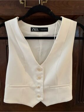 ZARA Cream Top with Black Trim